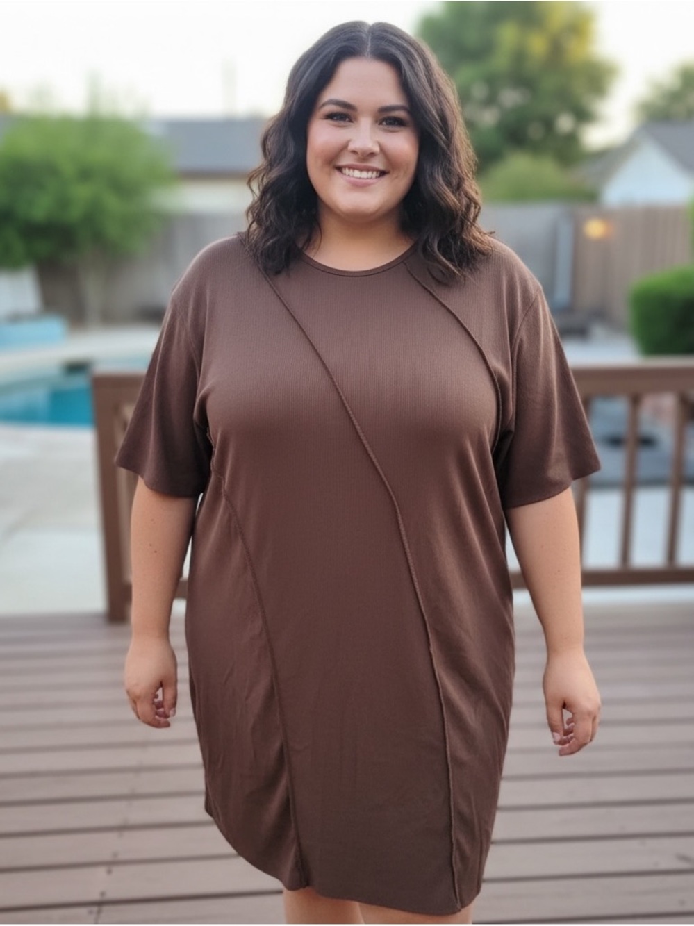 Nasty Gal Chocolate Brown Ribbed Midi Dress size 14